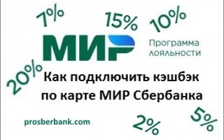 Кэшбэк карты МИР от Сбербанка как подключить